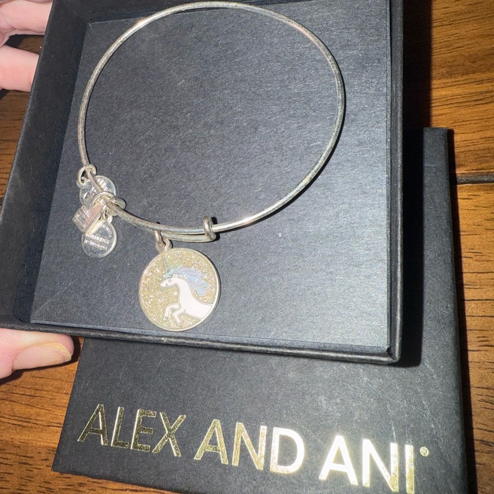 Alex & Ani Silver Bangle with Unicorn Charm - Picture 2 of 4